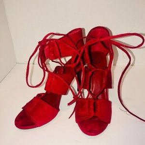 Delicious Palm-S Strappy Red High Heeled Sandals